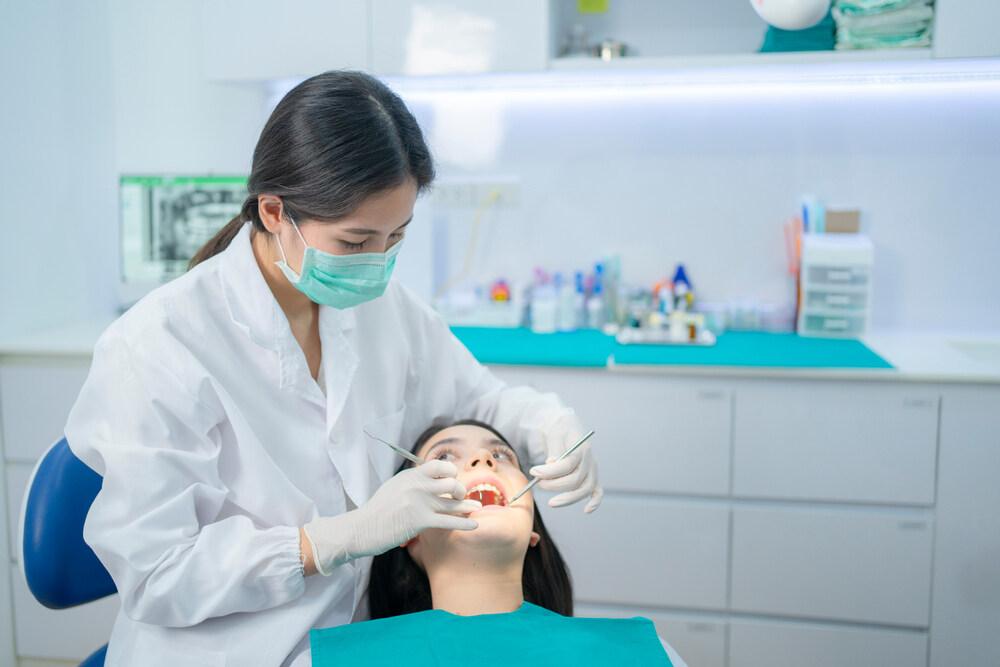 A patient having a general dental check-up